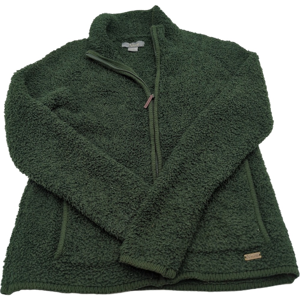 Natural Reflections Womens Full Zip Fleece Jacket Green Sherpa Mock Neck Small